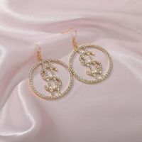 925 Silver Needle Dollar Design Earrings Micro-set Round Flash Diamond Earrings Wholesale Nihaojewelry sku image 1