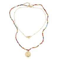 Handmade Two Rice Beads Coins Multi-layer Necklace Trend Long Woven Pendant Jewelry Wholesale Nihaojewelry sku image 3