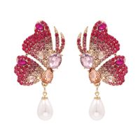 New Big Rhinestone Butterfly Wings Pearl Earrings Exaggerated Big Ladies Earrings Wholesale Nihaojewelry sku image 1