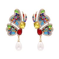 New Big Rhinestone Butterfly Wings Pearl Earrings Exaggerated Big Ladies Earrings Wholesale Nihaojewelry sku image 2