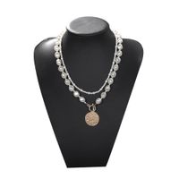 Europäische Und Amerikanische Speziell Geformte Perlen Doppels Chicht Lange Halskette Einfache Und Niedliche Runde Anhänger Nischen Design Einfache Und Modische Halsketten sku image 1