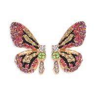 Fashion Color Diamond Butterfly Earrings Super Symmetrical Insect Color Earrings Full Diamond Wings Ear Hooks Wholesale Nihaojewelry sku image 3