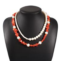 Hot-sale Colorful Natural Stone Double-layer Necklace Bohemian Holiday Style Fashion Pearl Necklace Wholesale Nihaojewelry sku image 1