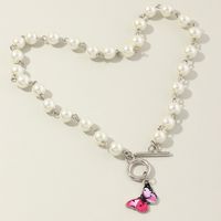 Fashion Jewelry Simple Metal Chain  Pearl Butterfly Necklace Wholesale Nihaojewelry sku image 1