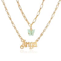 New Fashion Angel Baby Girl English Alphabet Necklace Double Acrylic Butterfly Necklace Wholesale Nihaojewelry sku image 2