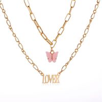 New Fashion Angel Baby Girl English Alphabet Necklace Double Acrylic Butterfly Necklace Wholesale Nihaojewelry sku image 3