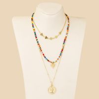Coins Handmade Rice Beads Three Multi-layer Necklace Creative Woven Triangle Pendant Jewelry Wholesale Nihaojewelry main image 1