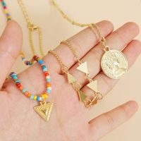 Coins Handmade Rice Beads Three Multi-layer Necklace Creative Woven Triangle Pendant Jewelry Wholesale Nihaojewelry main image 4