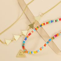 Coins Handmade Rice Beads Three Multi-layer Necklace Creative Woven Triangle Pendant Jewelry Wholesale Nihaojewelry main image 5