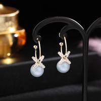 Korea S925 Silver Needle Semi-circular C-shaped Earrings Zircon Flower Earrings Fashion Pearl Earrings Wholesale Nihaojewelry main image 1