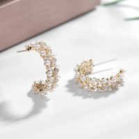 New C-shaped Pearl Light Luxury Zircon Korean High-end Indifferent Earrings Wholesale Nihaojewelry main image 4