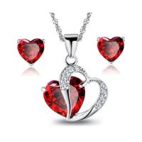 Heart-shaped Zircon Jewelry Set Heart Necklace Earrings Set Heart Set With Chain Wholesale Nihaojewelry main image 5