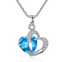 Simple And Stylish Blue Heart Earring Set Zircon Micro Inlaid Double Heart Short Necklace Earring Set Wholesale Nihaojewelry main image 4