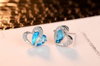 Simple And Stylish Blue Heart Earring Set Zircon Micro Inlaid Double Heart Short Necklace Earring Set Wholesale Nihaojewelry main image 6