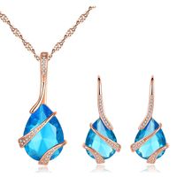 New Aquamarine Water Drop Earrings Necklace Ring Natural Topaz Jewelry Set Wholesale Nihaojewelry main image 6