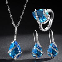 New Aquamarine Water Drop Earrings Necklace Ring Natural Topaz Jewelry Set Wholesale Nihaojewelry main image 5