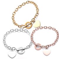 Fashion Love Stainless Steel Bracelet Peach Heart-shaped Letter Rose Gold Bracelet T-shaped Titanium Steel Bracelet Wholesale Nihaojewelry main image 2