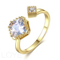 New Hot Selling Jewelry White Gold-plated Zircon Ring Fashion Popular Open Ring Square Crown Wholesale Nihaojewelry main image 2