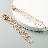 Korean Fashion High-end Luxury Golden Flower Pearl Earrings S925 Silver Needle Tassel Earrings Wholesale Nihaojewelry main image 1