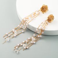 Korean Fashion High-end Luxury Golden Flower Pearl Earrings S925 Silver Needle Tassel Earrings Wholesale Nihaojewelry main image 4