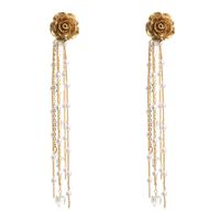 Korean Fashion High-end Luxury Golden Flower Pearl Earrings S925 Silver Needle Tassel Earrings Wholesale Nihaojewelry main image 6