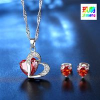 Heart-shaped Zircon Jewelry Set Heart Necklace Earrings Set Heart Set With Chain Wholesale Nihaojewelry sku image 3