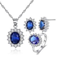 Prince William Princess Kate Married Tanzanite Sapphire Ring Earring Necklace Three Piece Set Wholesale Nihaojewelry sku image 1