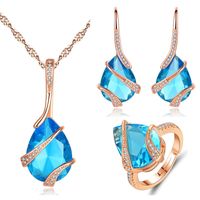 New Aquamarine Water Drop Earrings Necklace Ring Natural Topaz Jewelry Set Wholesale Nihaojewelry sku image 3