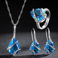 New Aquamarine Water Drop Earrings Necklace Ring Natural Topaz Jewelry Set Wholesale Nihaojewelry sku image 4