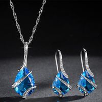 New Aquamarine Water Drop Earrings Necklace Ring Natural Topaz Jewelry Set Wholesale Nihaojewelry sku image 1