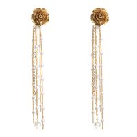 Korean Fashion High-end Luxury Golden Flower Pearl Earrings S925 Silver Needle Tassel Earrings Wholesale Nihaojewelry sku image 1