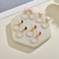 Japanische Und Koreanische Süße Rosa Herzförmige Ohrringe Ins Mädchen Koreanische Einfache Muster Kreis Elegante Perlen Ohrringe Frauen main image 3