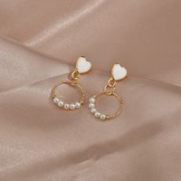Korean Sweet Pink Love Heart-shaped Earrings Simple Pattern Circle Elegant Pearl Earrings Wholesale Nihaojewelry main image 5