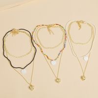 Bohemian Three Shell Rice Beads Multi-layer Necklace Weaving Love Pendant Wholesale Nihaojewelry main image 3