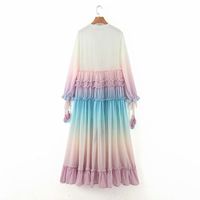 New Loose And Deep V Long Sleeve Gradient Irregular Dress Long Skirt Wholesale Nihaojewelry main image 5