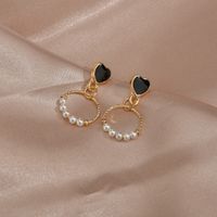 Korean Sweet Pink Love Heart-shaped Earrings Simple Pattern Circle Elegant Pearl Earrings Wholesale Nihaojewelry sku image 2