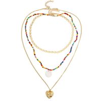 Bohemian Three Shell Rice Beads Multi-layer Necklace Weaving Love Pendant Wholesale Nihaojewelry sku image 3