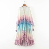 New Loose And Deep V Long Sleeve Gradient Irregular Dress Long Skirt Wholesale Nihaojewelry sku image 1