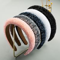 Fashion Handmade Beaded High-end Luxury Sponge Pink Hair Hoop Female Tide Prom Wide-brimmed Fabric Headband main image 1