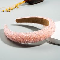 Fashion Handmade Beaded High-end Luxury Sponge Pink Hair Hoop Female Tide Prom Wide-brimmed Fabric Headband main image 3