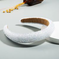 Fashion Handmade Beaded High-end Luxury Sponge Pink Hair Hoop Female Tide Prom Wide-brimmed Fabric Headband main image 4