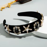 Fashion Stars Pearl Hair Band Female Gold Velvet Inlaid Rhinestone Super Flash Boutique Hair Jewelry Wholesale main image 4