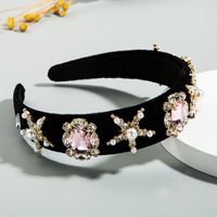 Fashion Stars Pearl Hair Band Female Gold Velvet Inlaid Rhinestone Super Flash Boutique Hair Jewelry Wholesale sku image 3