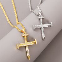 Exaggerated Nail-shaped Rhinestone Cross Hip-hop Necklace Neutral Long Pendant Wholesale Nihaojewelry main image 2