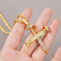 Exaggerated Nail-shaped Rhinestone Cross Hip-hop Necklace Neutral Long Pendant Wholesale Nihaojewelry main image 3