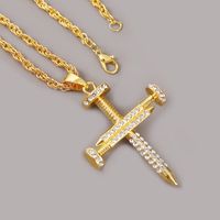 Exaggerated Nail-shaped Rhinestone Cross Hip-hop Necklace Neutral Long Pendant Wholesale Nihaojewelry main image 5