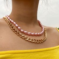 Jewelry Mix And Match Punk Chain Handmade Accessories Cool Color Rice-shaped Imitation Pearl Necklace Wholesale Nihaojewelry main image 2