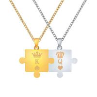 New Necklace Letter King Queen Couple Puzzle Pendant Crown Necklace Men And Women Clavicle Chain Wholesale Nihaojewelry main image 6