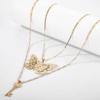 Butterfly Accessories Ladies Simple Butterfly Key Pendant Necklace Door Lock Multi-layer Pendant Sweater Chain Wholesale Nihaojewelry main image 4