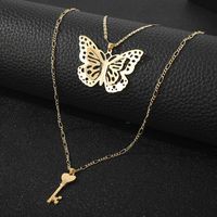 Butterfly Accessories Ladies Simple Butterfly Key Pendant Necklace Door Lock Multi-layer Pendant Sweater Chain Wholesale Nihaojewelry main image 5